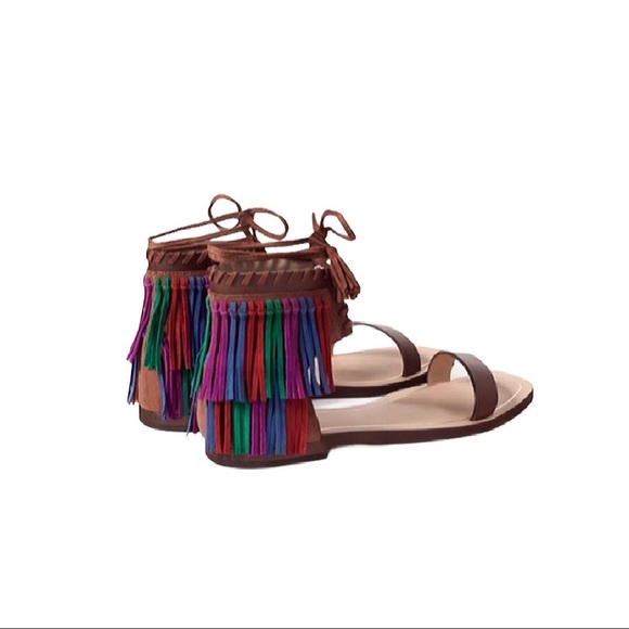 ZARA | Multicoloured Fringed Leather Sandals - Picture 2 of 4